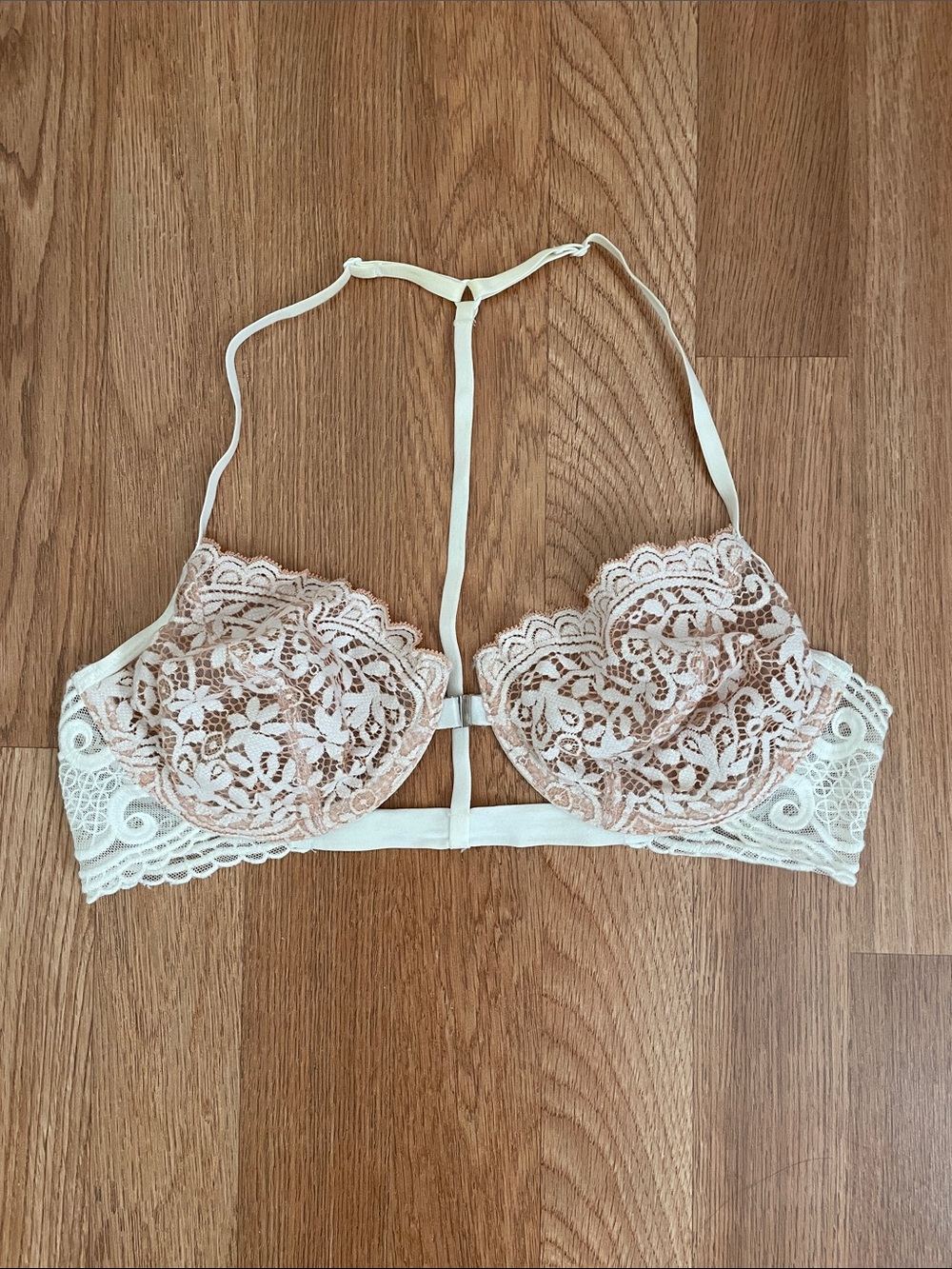 Intimately by Free People White and Cream Lace Balconette Bra